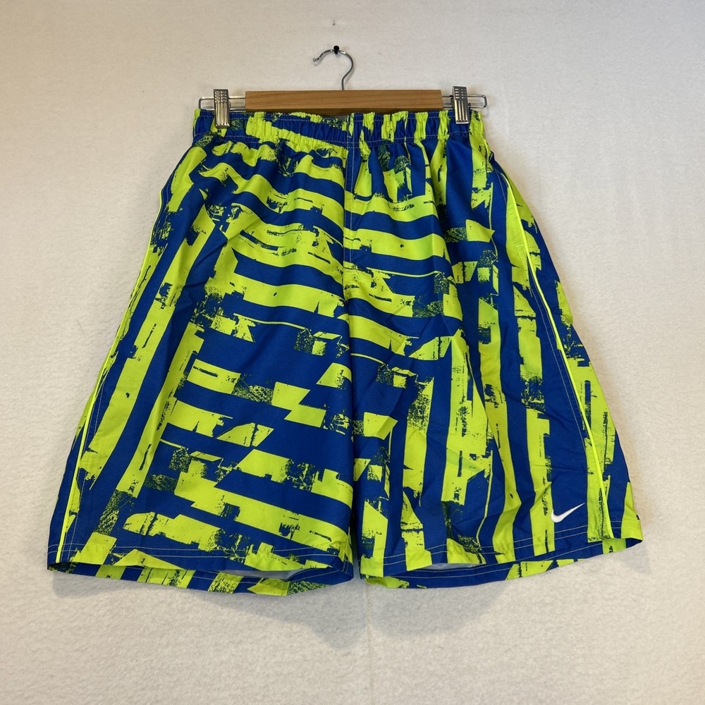 Nike Swim Shorts Boys XL Blue Yellow Striped Lined Drawstring Quick Dry 721989